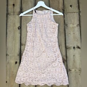 Monteau Blush pink Lace Detail mini dress with scalloped edge